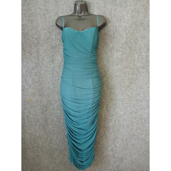 Mable Dress Mesh Ruched Tube Midi Green Women's Size M Sleeveless Fitted Stretch - Picture 1 of 12